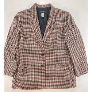 Requirements Vintage 80s Blazer Red/Black/White Houndstooth Wool Blend Size 18